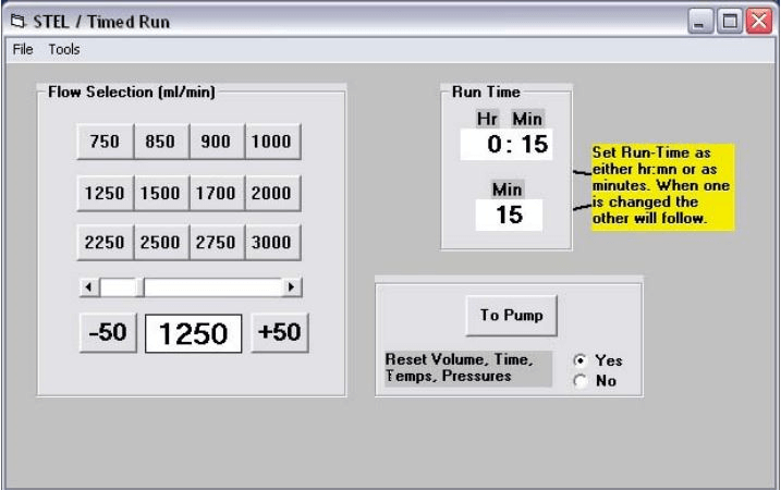 DataTrac Software - Example of the Set Flowrate Screen